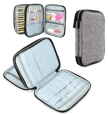 Stricknadel-Organizer-Tasche, grau, 22x17x4 cm, wasserdicht