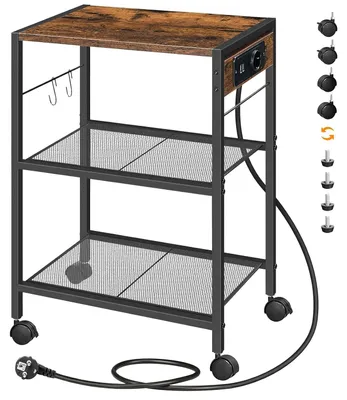 Immagine prodotto di TRANKIELO® - Supporto per stampante con stazione di ricarica - Scaffale portaoggetti a 3 livelli con ruote - Colore vintage marrone e nero