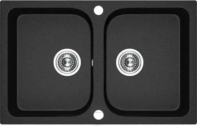 Produktbild von BADLAND BADLAND Spülbecken Granitspüle Doppelbecken CELIA 48x76 Schwarz | Siphon im SET!
