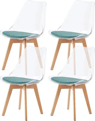 Produktbild von IPOTIUS 4er Set SGS Esszimmerstühle Samt Sitzkissen mit Massivholz Buche Bein, Skandinavisch Design Gepolsterter Küchenstühle Stuhl Küche Holz, Durchsichtig & Kaktus