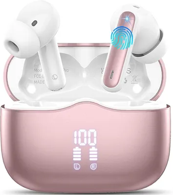 Produktbild von In Ear Bluetooth Kopfhörer 3D Bass Stereo mit 4 Mics ENC Geräuschunterdrückung, 40 Stunden Kabellose LED USB-C, IP7 Wasserdicht Kabellose Kopfhörer