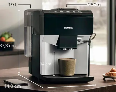 Produktbild von Siemens EQ.500 TP511R01, Espressomaschine, 1,9 l, Kaffeebohnen, Eingebautes Mahlwerk, 1500 W, Schwarz, Silber