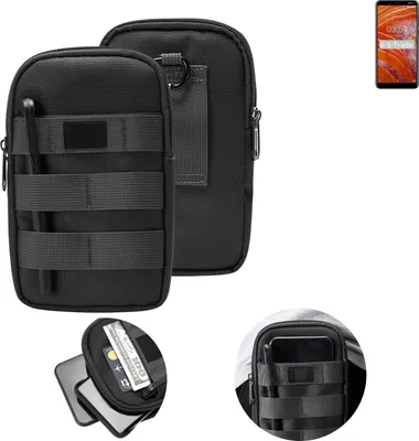 Produktbild von K-S-Trade Holster Gürtel Tasche kompatibel mit Nokia 3.1 Plus Handy Tasche Schutz Hülle dunkel-grau viele Fächer, 1x