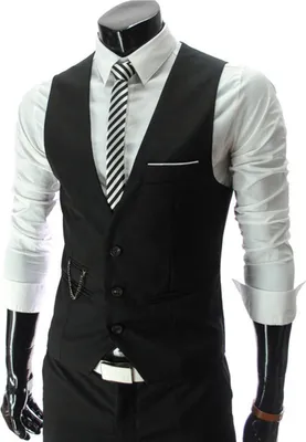 Produktbild von L, Schwarze Herren-Weste mit ，Motiv, Slim Fit, Anzugjacke