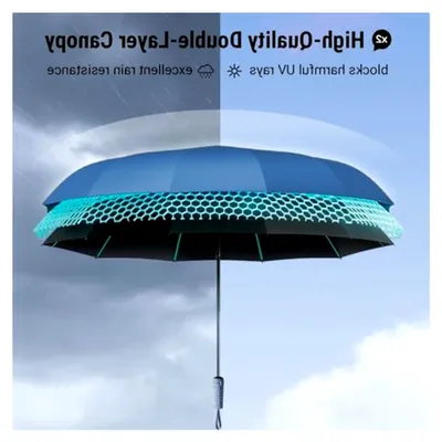 Produktbild von Großer windfester Automatik-Regenschirm 105 cm, robust mit 10 verstärkten Streben, doppellagiges UV-Schutz-Schirmdach, langlebiger Taschenschirm