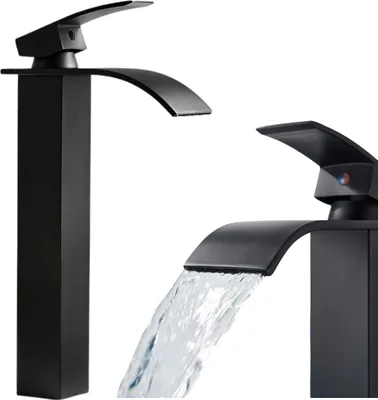 Produktbild von Waschbeck armatur, Wasserhahn Bad Waterfall, Arbeitsplatte, Schwarz matt, Hochdruck, mit Regulierung von Wasserfluss und Wassertemperatur