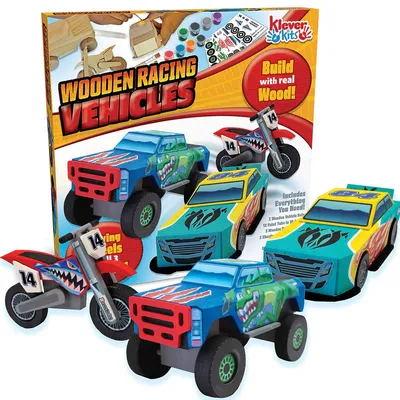Produktbild von Holzrennfahrzeuge zum Bauen und Bemalen / Holzmodelautos / Holzpuzzel
