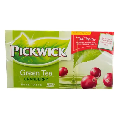 Image de Pickwick Green Tea Cranberry, thé vert aromatisé au goût de canneberges, 20 sachets de thé