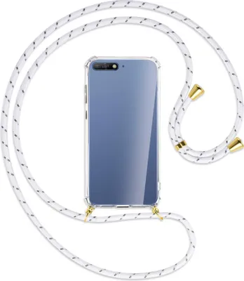 Produktbild von Handykette Backcover-Schutzhülle mit Band (Metall goldfarben) für Huawei Y6 2018 - weiß/grau
