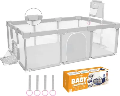 Obrázok produktu pre GUBBY GUPS® Detská ohrádka s loptou - 188x124 sivá s bránkou