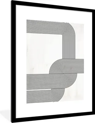 Produktbild von MuchoWow® Gerahmtes Poster Abstrakt - Schwarz - Weiß 60x80 cm - Poster mit Schwarzem Bilderrahmen Wandposter Rahmen Foto Bilder - Wohnzimmer - Dekorationen - Prämie
