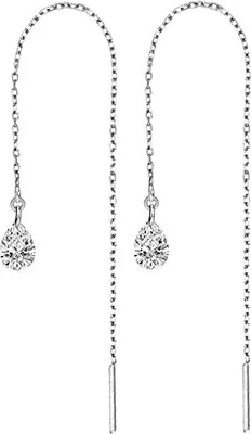 Produktbild von viva-adorno Damen Edelstahl Durchzieher Ohrringe Kettenohrringe Ketten Ohrhänger Kette Kristall Tropfen Zirkonia Z574, Silber / Tropfen klar