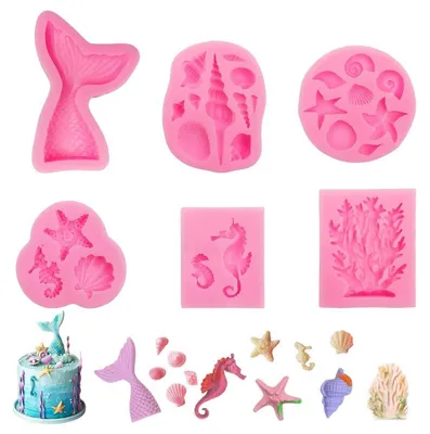Produktbild von Silikonform Meerjungfrau 6er Set Fondantformen 3D Ozean Tiere
