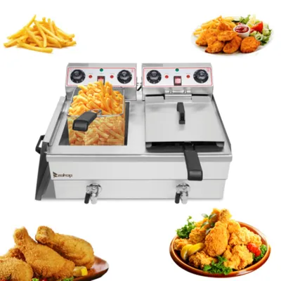 Produktbild von Elektrische Fritteuse mit 6000 W Leistung, Frittierkorb, Edelstahlkonstruktion, großes Fassungsvermögen von 23,6 l, geeignet für den private