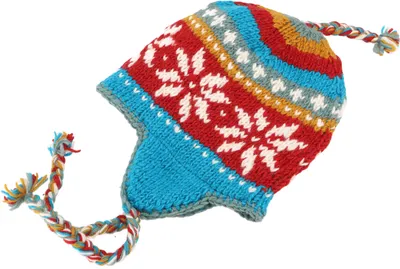 Produktbild von Wollmütze mit Ohrenklappen, Norwegermütze, Wintermütze - Blau/rot, Uni, Mehrfarbig, Wolle, Hüte, Mützen