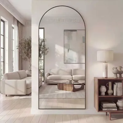 Obrázok produktu pre Veľké nástenné zrkadlo – Okrúhle zrkadlo – 180 x 75 cm – Montáž na stenu – Hliníkový rám – Sklo odolné proti rozbitiu