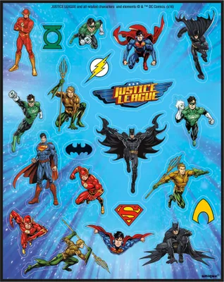 Immagine prodotto di Foglio di adesivi dei supereroi della Justice League con licenza 4 pezzi colorati - taglia unica