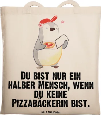 Produktbild von Mr. & Mrs. Panda Tote Bag Pizzabäckerin Herz - Transparent - Geschenk, Pizzabringdienst, Stoffbeutel, Einkaufstüte, Spruch, Witzig, Tasche, Laptoptasche, Lustig, Shopping