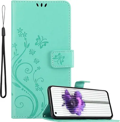 Image de Cadorabo Housse pour Nothing Phone 2 Housse en FLORAL TURQUOISE Housse de protection au design floral avec fermeture magnétique, fonction de rangement et porte-cartes Book Case Cover