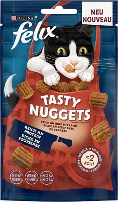 Produktbild von Felix Tasty Nuggets Katzensnack Reich an Rind mit Lamm 180 g