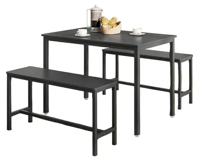 Produktbild von Schwarzes Esstischset 3-teilig mit Bänken – Stahl, 70x110x75 cm