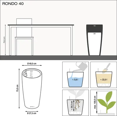 Obrázek produktu pro LECHUZA RONDO 40, Oválný květináč, Volně stojící, Plast, Černá, Kuželovitý, Vnitřní/venkovní
