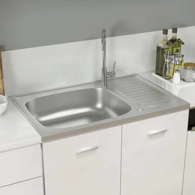 Produktbild von Langlebige Spüle mit Abtropffläche Set Silbern 800x500x155 mm Edelstahl - Möbel175033 - Spülen
