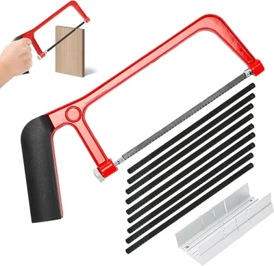 Produktbild von Mini Handsäge Set 12-teilig, Gehrungslade, 10 Sägeblätter, rot, für DIY Projekte
