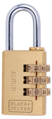 Produktbild von BLACK+DECKER Vorhängeschloss mit Zahlencode 30mm Zahnlenschloss mit 3-stelliger Kombination - Kofferschloss, Fahrradschloss und mehr - Schloss für den Außen - Kupfer - Gold