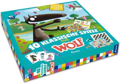 Produktbild von AUZOU, 10 Klassische Spiele mit Wolf, Spielesammlung mit beliebten Spiele Klassiker, Familienfreundliches Spieleset für Spieleabend & Familienspaß, Für 1–4 Spieler ab 4 Jahren