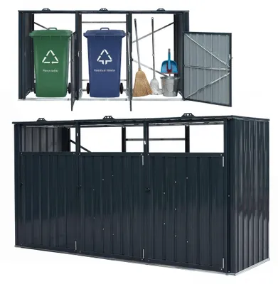 Produktbild von KOMFOTTEU Mülltonnenbox 3er, Outdoor Mülltonnenhaus für 3X Tonnen | Mülltonnenverkleidung mit Klappdeckel, Schlüssel & abschließbaren Türen, Mülleimerboxen für Garten, Hinterhof & Terrasse