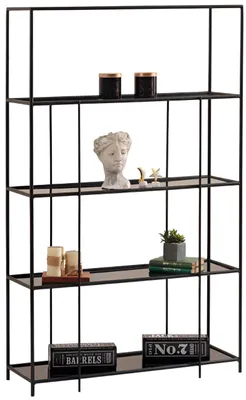 Immagine prodotto di Moderna libreria con struttura in metallo nero e ripiani in vetro