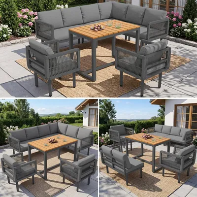 Produktbild von Gartenlounge-Set 6-teilig mit Tisch & Kissen Grau Outdoor-Lounge Terrassenmöbel