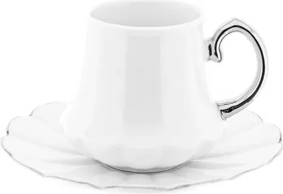 Produktbild von Elegantes 12-teiliges Mokkatassen-Set aus Porzellan - Weiß & Silber, 100 ml