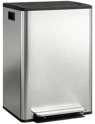 Productafbeelding van Afvalbak met twee compartimenten - Vuilnisbak voor de keuken - 2 x 30 liter - Met pedaal - Zachte sluiting van het deksel - Roestvrij staal - 47,5 x 37,5 x 67 cm - Zilver