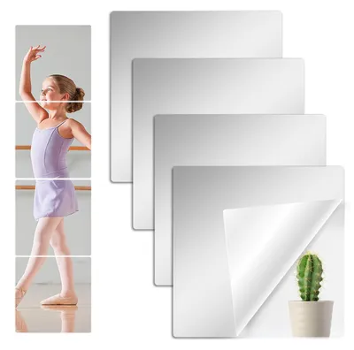Produktbild von Acryl Spiegel Selbstklebend - 4 Stück Spiegelfliesen zum Kleben - Wandspiegel für Badezimmer Wohnzimmer und Schrank - 20x20cm