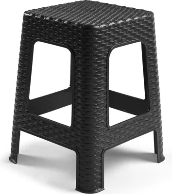 Produktbild von Rattan Tritthocker/Sitzhocker - Kunststoff - schwarz - 36 x 36 x 45 cm - Kuche/Badezimmer - Hocker