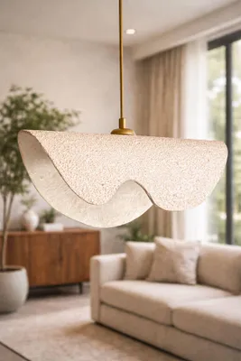 Produktbild von Opviq, Hochwertiger Kronleuchter aus Carbonbeton, Creme, Ø39 h: 17 cm | Höhenverstellbar 20-60 cm | E27 Fassung, max. 40 W | Modernes Design für Hotel & Zuhause, IP20.