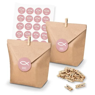 Produktbild von itenga SET 24x Geschenktüten + Klammern + Motivsticker (M166)
