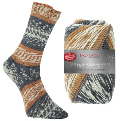 Produktbild von Pro Lana FJORD SOCKS 100 g 4-fach Norweger-Sockenwolle mit zauberhaftem Norwegermuster 420 m Farbe 187 - curry color