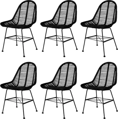 Image de Chaises à manger lot de 6 noir rotin naturel