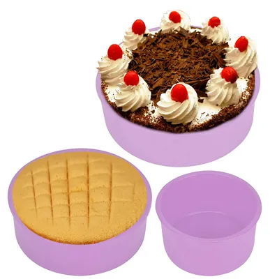 3er Set Silikon-Backformen, rund, Ø 20/15/10 cm, Airfryer, lila