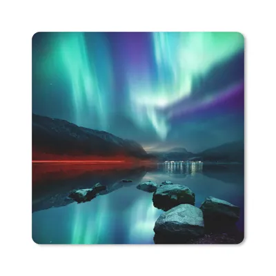Produktbild von MuchoWow® Mauspad Mousepad Nordlichter - Steine - Wasser 20x20 cm - Mousepads - Maus Mat - Pad - Mausunterlage - Desk Mat - Bureauartikeln