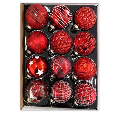 Produktbild von 12 Set Glas Weihnachtskugeln Handbemalt Christbaumkugeln Weihnachtsbaumkugeln Echtglas Weihnachtsbaumschmuck Rot