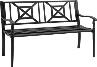 Image de Outsunny Banc de jardin 2 places banquette extšŠrieur terrasse patio dossier haut assise š€ lattes accoudoirs confortables acier 128 x 62,5 x 81,5 cm noir