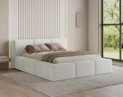 Produktbild von Chilly Möbel Design Bett Como - Polsterbett mit Bettkasten, Lattenrost und Kopfteil 140x200 cm / Bouclé / Weiß