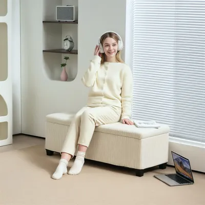 Produktbild von Sweiko Sitzbank mit Stauraum, Aufbewahrungsbank, Cord-Design, Stahlrahmen, Beige