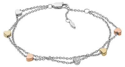 Produktbild von FOSSIL Armband Double-Row Heart Bracelet Silver silberfarben