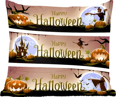 Produktbild von MuchoWow® Zierkissen Sofakissen Wohnzimmer Dekokissen 50x50 cm Eine dreiteilige Illustration von Halloween - Komfort - Sofakissen
