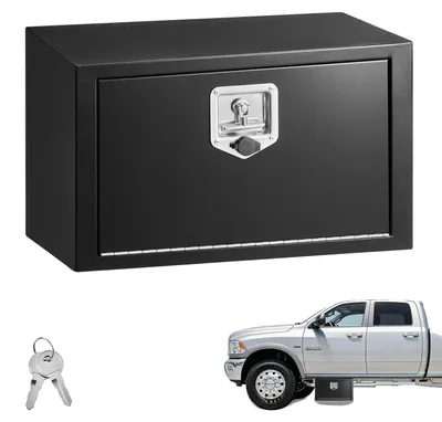 Imagen del producto de Caja de herramientas para el chasis de camiones VEVOR, 609 x 305 x 356 mm. Resistente caja de acero para remolques, con cerradura y llaves. Sistema de organización impermeable para el compartimento inferior de remolques. Caja para el chasis de camiones, furgonetas y SUV, de color , con asa en T